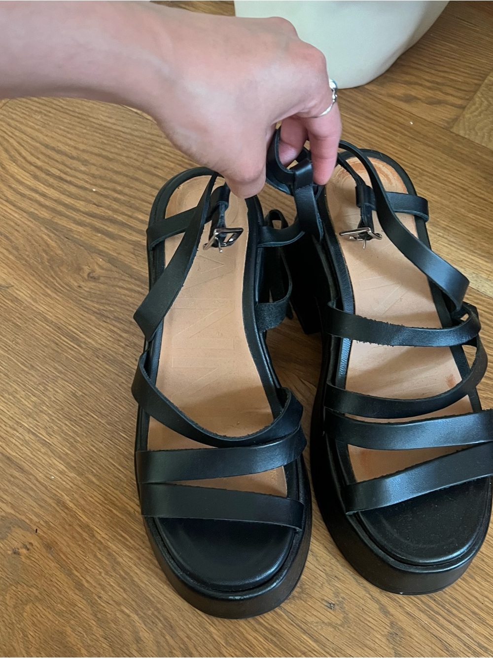 Ganni Black Leather Platform Strappy Sandals - Picture 4 of 6